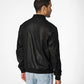 Medium Men's Leather Casual Bomber Jacket - skyjackerz