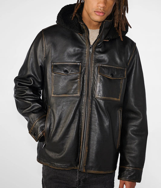 Medium Men's Shearling Leather Jacket - skyjackerz