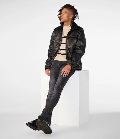 Medium Men's Shearling Leather Jacket - skyjackerz