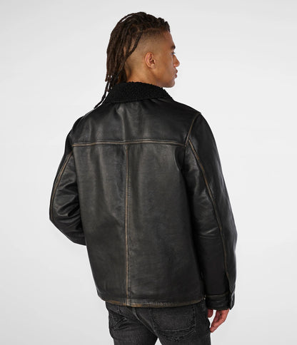 Medium Men's Shearling Leather Jacket - skyjackerz