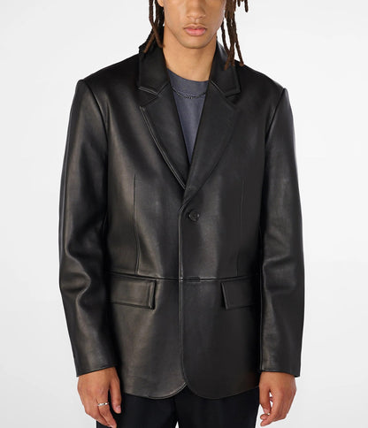 Medium Men's Classic Two-Button Leather Blazer - skyjackerz