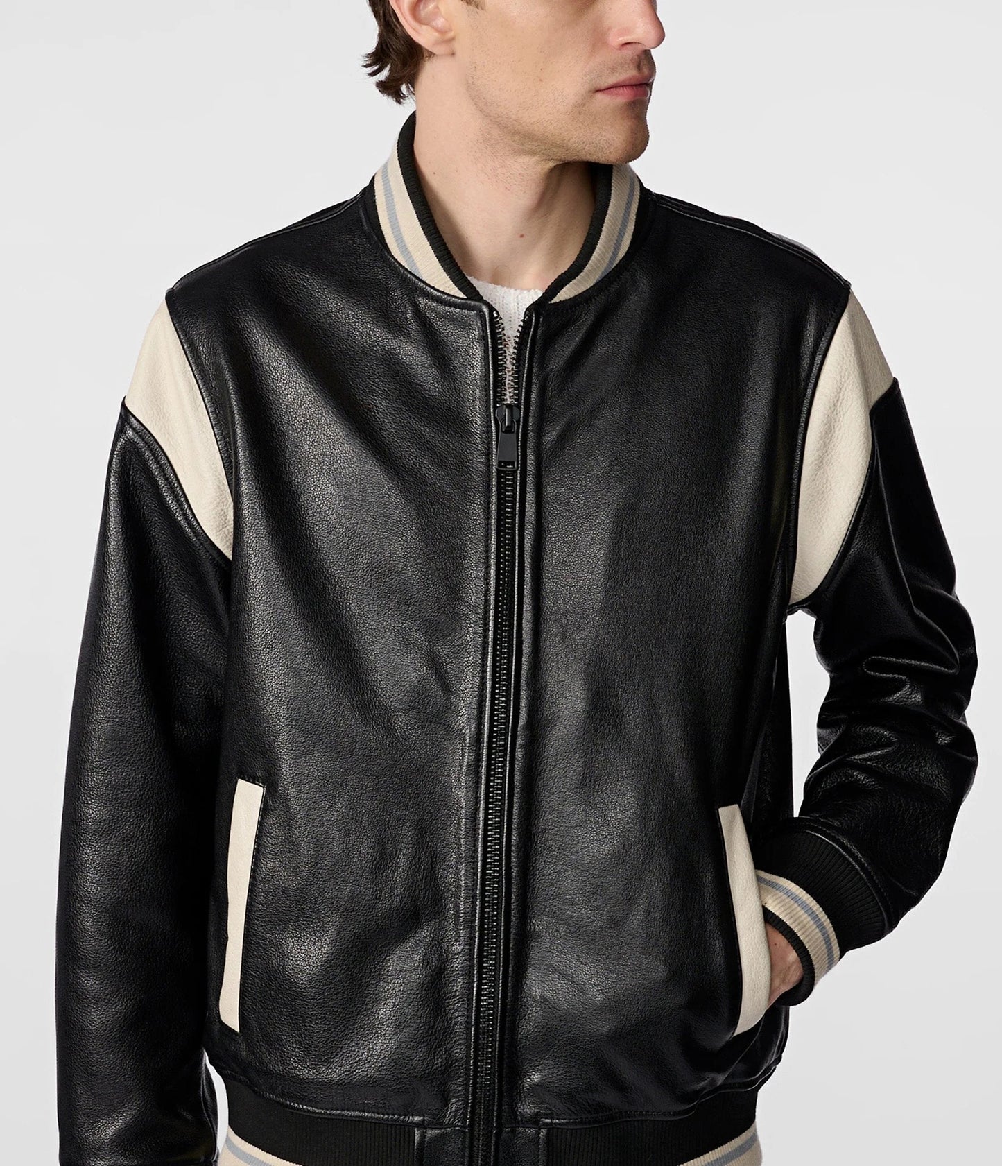 Medium Men's Modern Stylish Leather Varsity Jacket - skyjackerz