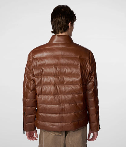Medium Men's Distressed Leather Puffer Jacket - skyjackerz
