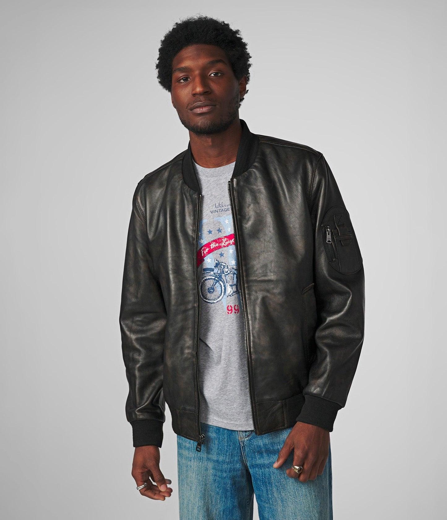 Men's Classic Leather Bomber Jacket