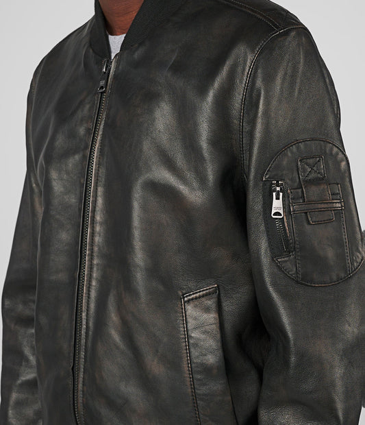 Men's Classic Leather Bomber Jacket