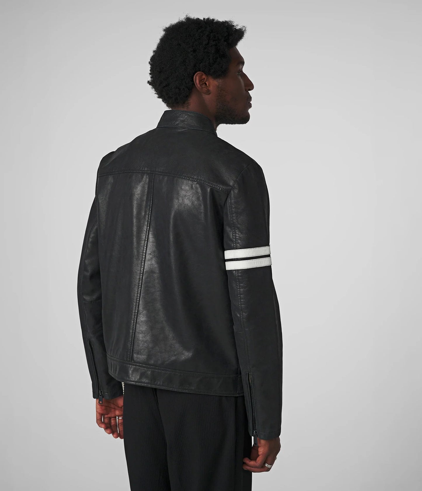 Men's Striped Vintage Leather Racer Jacket