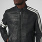 Men's Striped Vintage Leather Racer Jacket