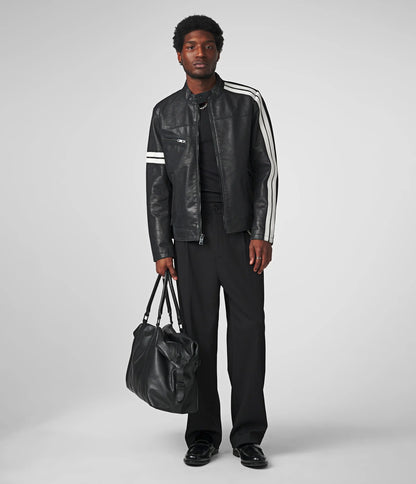 Medium Men's Striped Vintage Leather Racer Jacket - skyjackerz