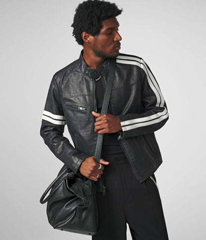 Medium Men's Striped Vintage Leather Racer Jacket - skyjackerz