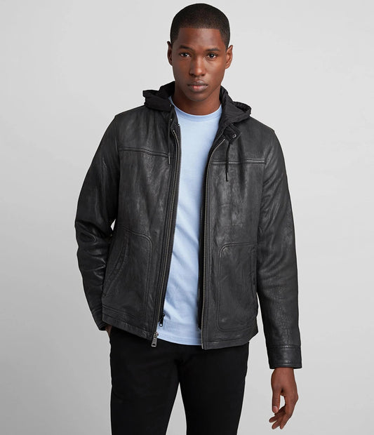 Medium Men's Snap Collar Leather Jacket - skyjackerz