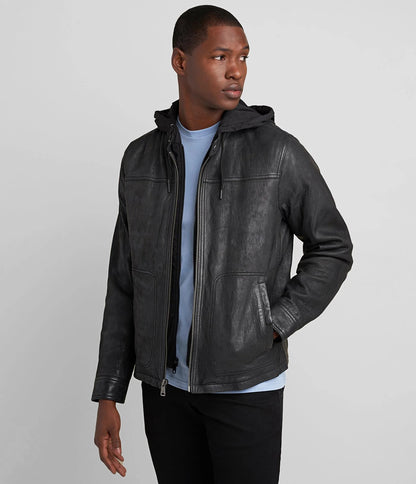 Medium Men's Snap Collar Leather Jacket - skyjackerz