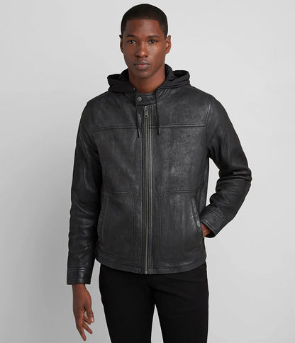Medium Men's Snap Collar Leather Jacket - skyjackerz