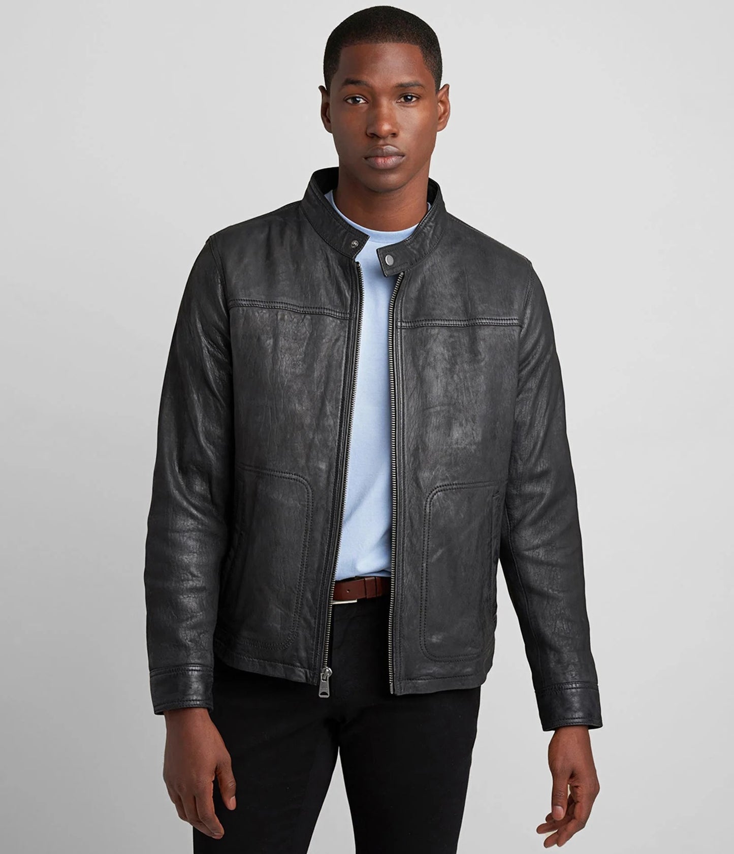 Men's Snap Collar Leather Jacket