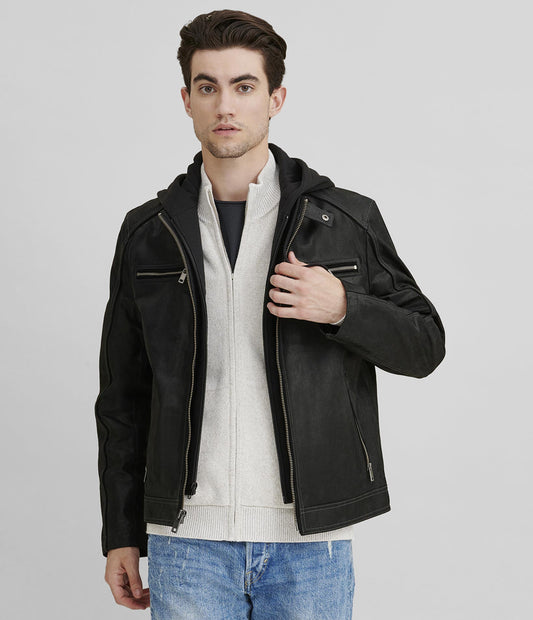 Medium Jason Vintage Hooded Leather Jacket - skyjackerz