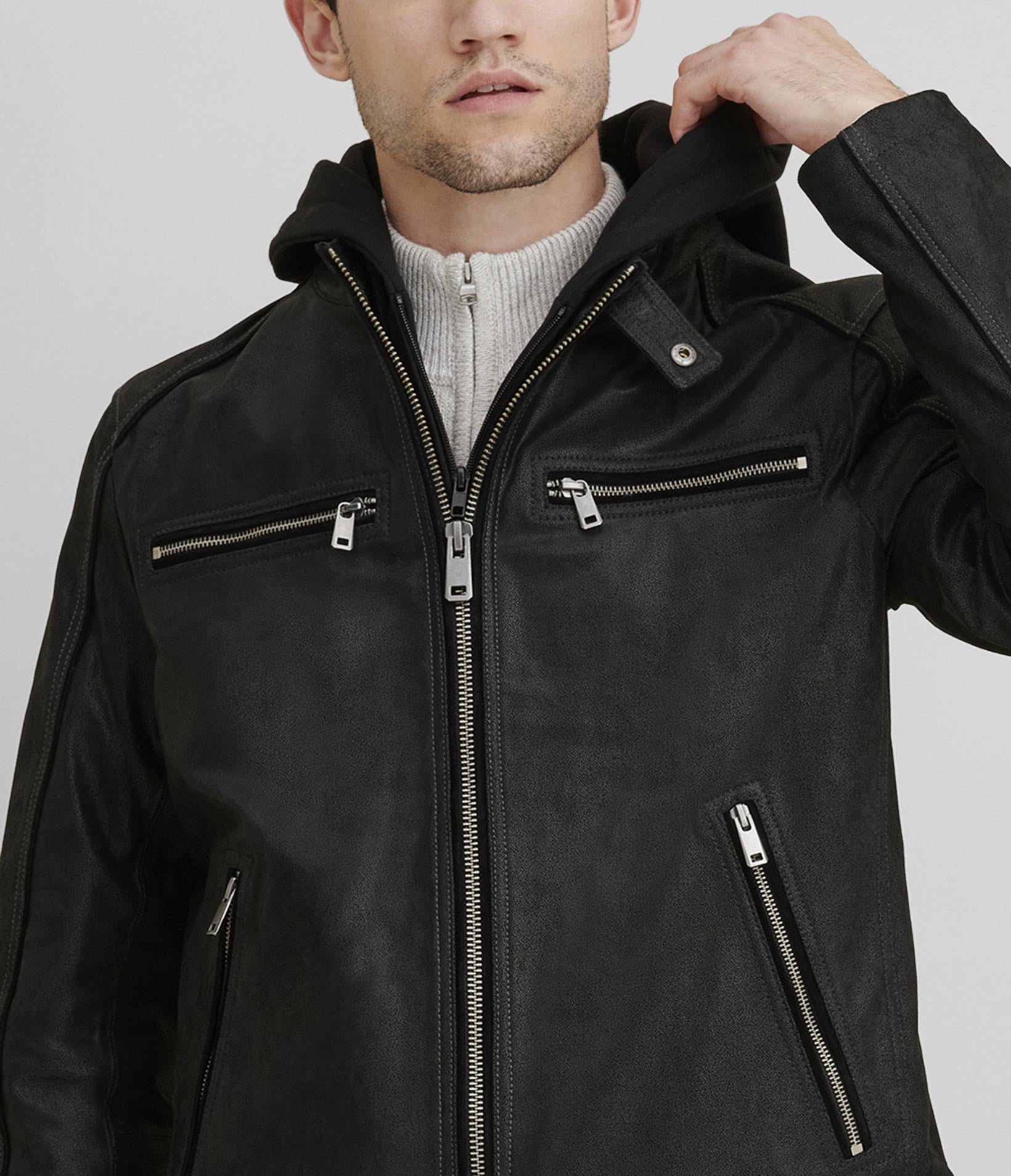 Medium Jason Vintage Hooded Leather Jacket - skyjackerz