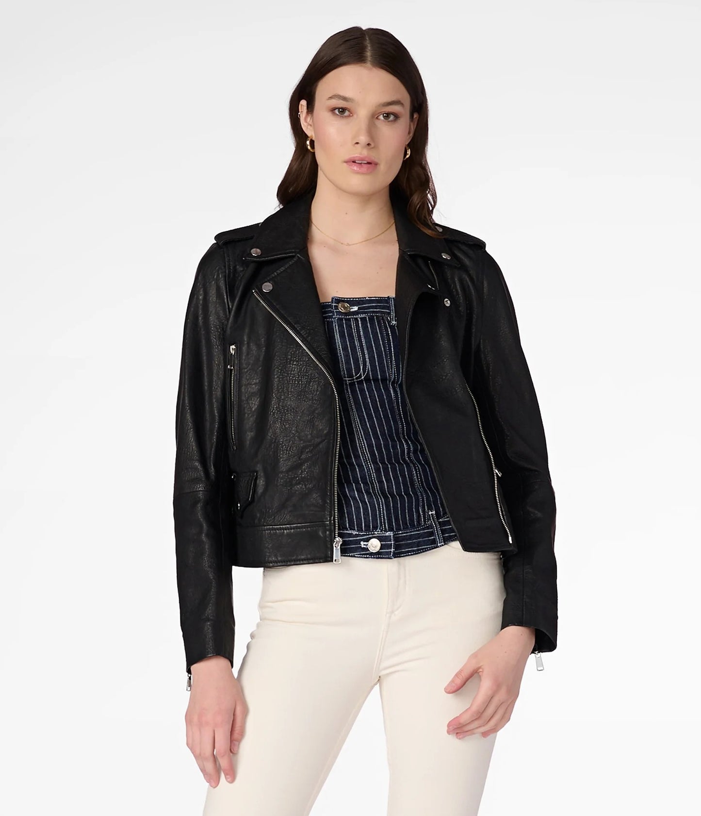 X Small Women's Textured Asymmetrical Leather Jacket - skyjackerz