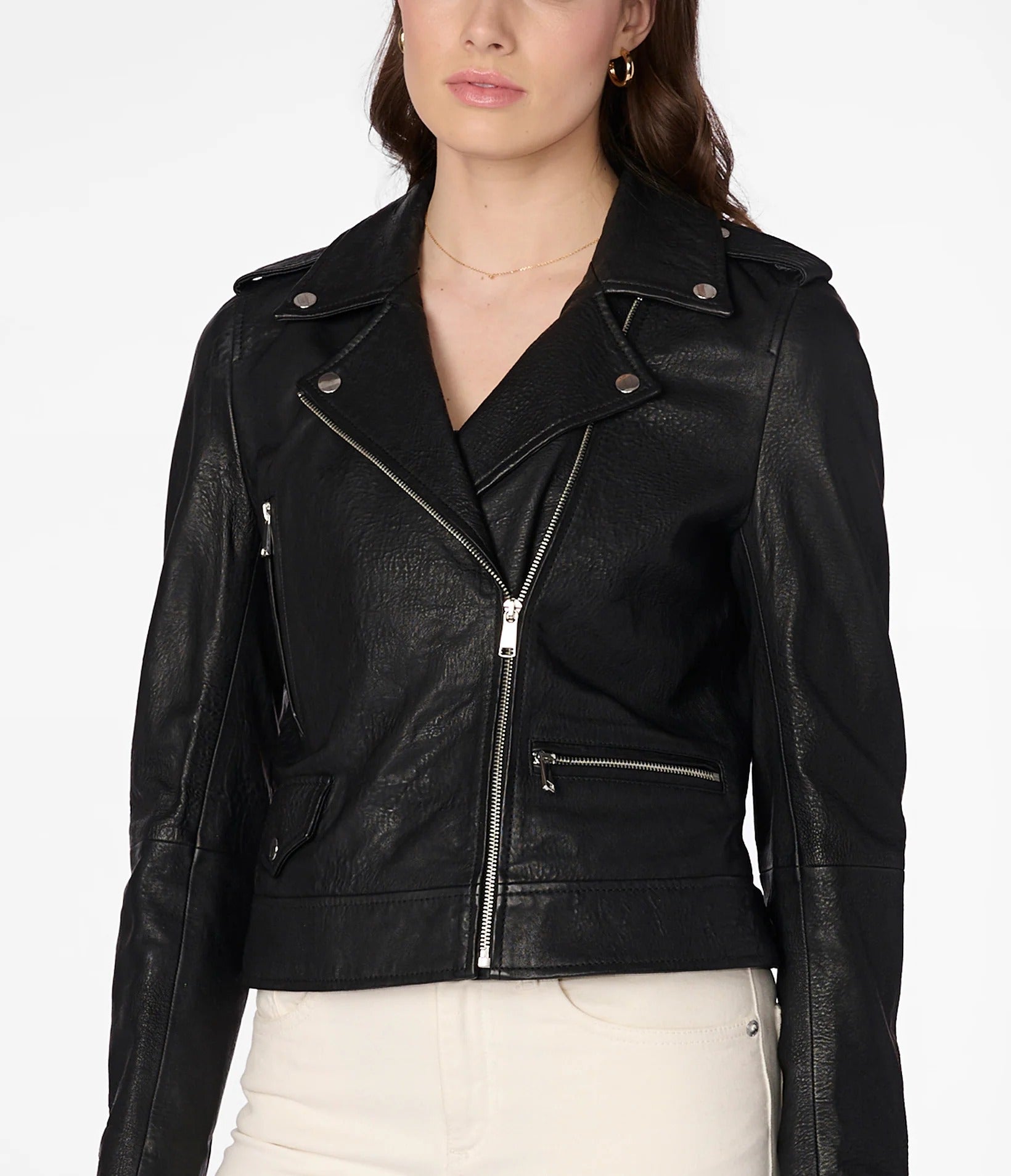 X Small Women's Textured Asymmetrical Leather Jacket - skyjackerz