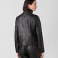 Women's Leather Jacket with Stand Collar