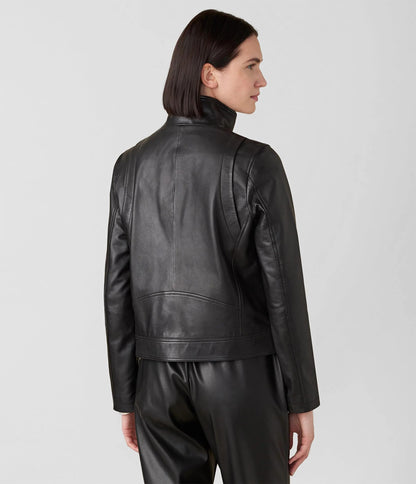 X Small Women's Leather Jacket with Stand Collar - skyjackerz