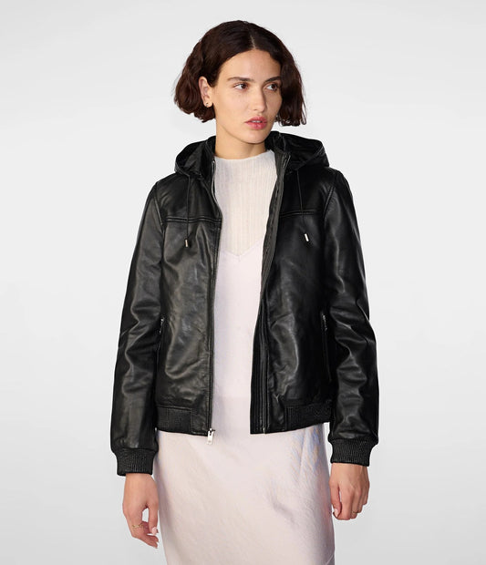 Women's Hooded Casual Leather Jacket