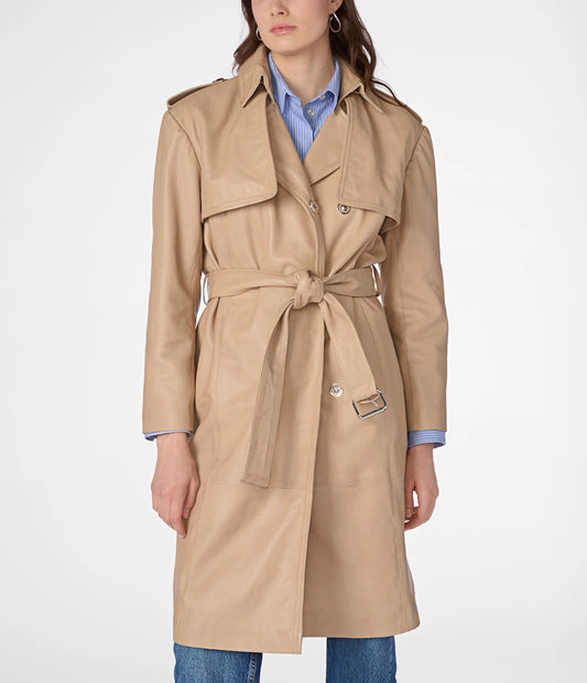 Small Women's Soft Leather Trench Coat - skyjackerz