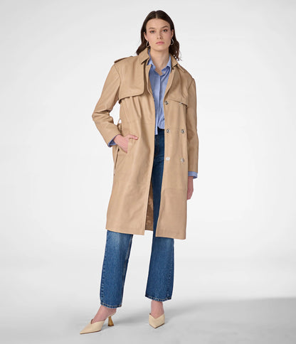 Small Women's Soft Leather Trench Coat - skyjackerz