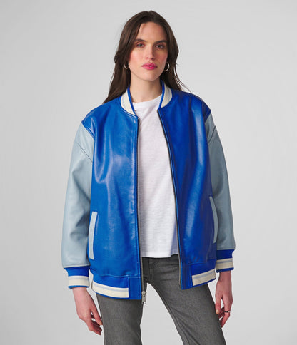 Women's Oversized Leather Varsity Jacket