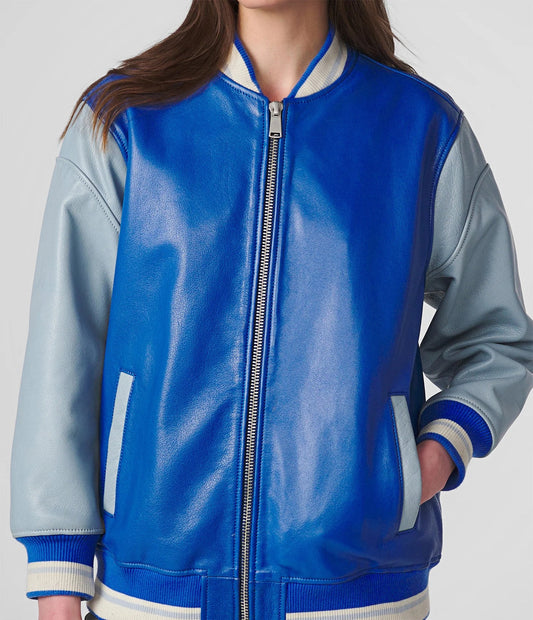 Women's Oversized Leather Varsity Jacket