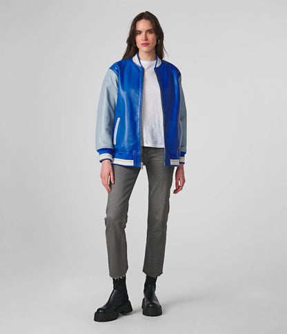 X Small Women's Oversized Leather Varsity Jacket - skyjackerz