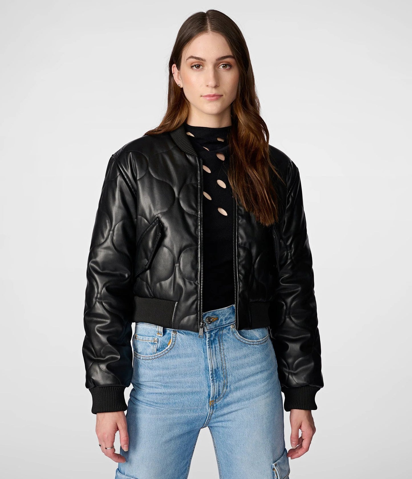 Leather Quilted Cropped Jacket for Women