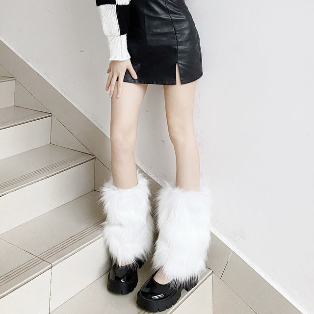 White-30cm / One-Size Women's Furry Leg Stockings - skyjackerz