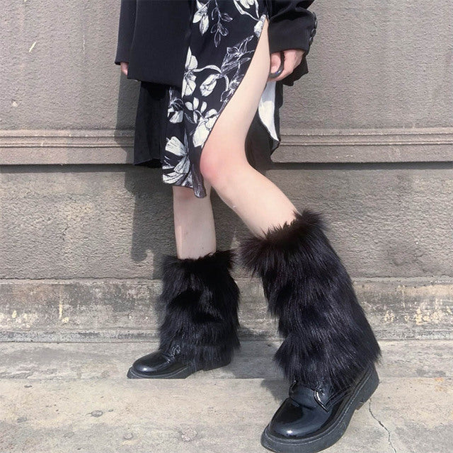 Black-30cm / One-Size Women's Furry Leg Stockings - skyjackerz
