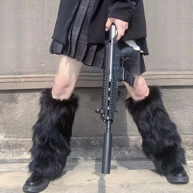 Black-40cm / One-Size Women's Furry Leg Stockings - skyjackerz