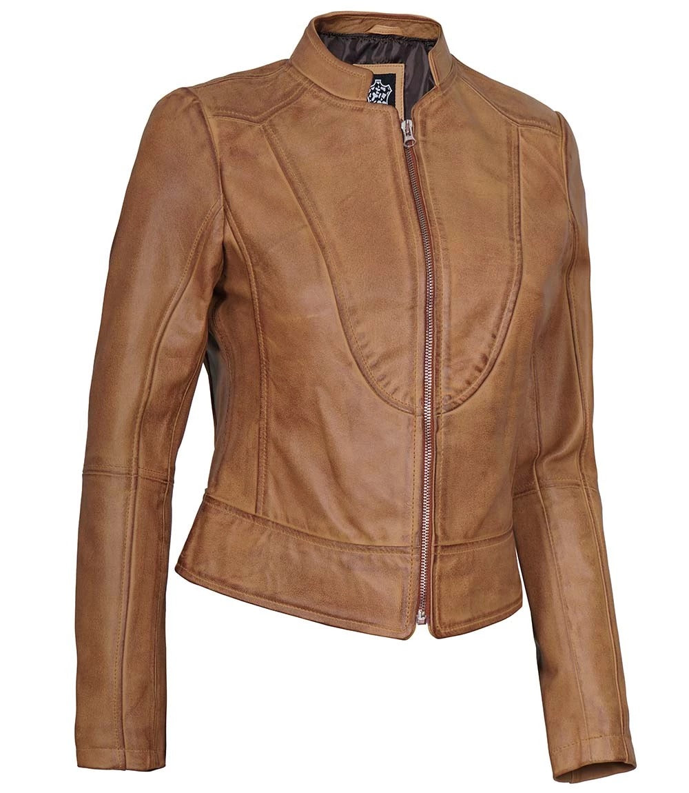 X Small Women Camel Racer Jacket - skyjackerz