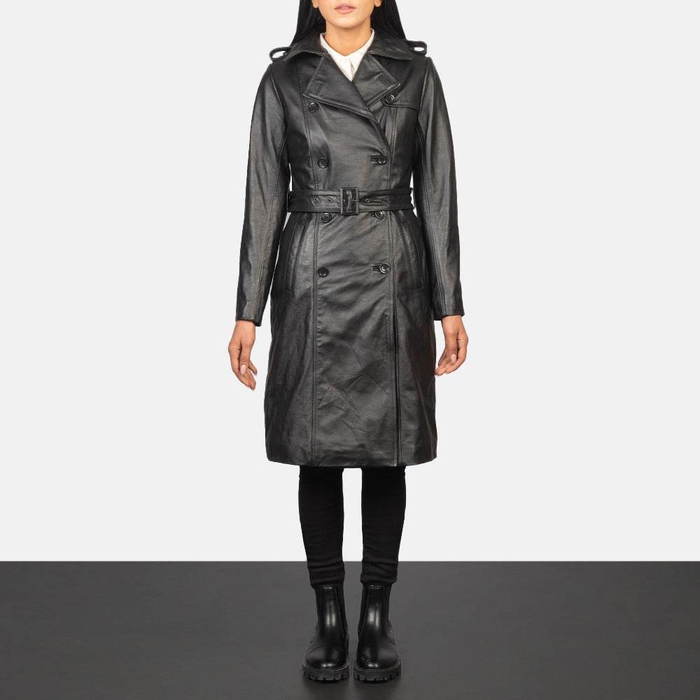 Small Women's Black Leather Coat - skyjackerz