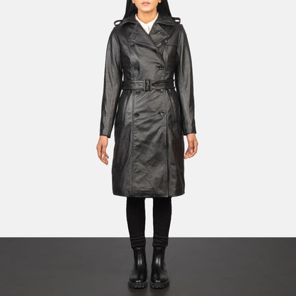 Small Women's Black Leather Coat - skyjackerz