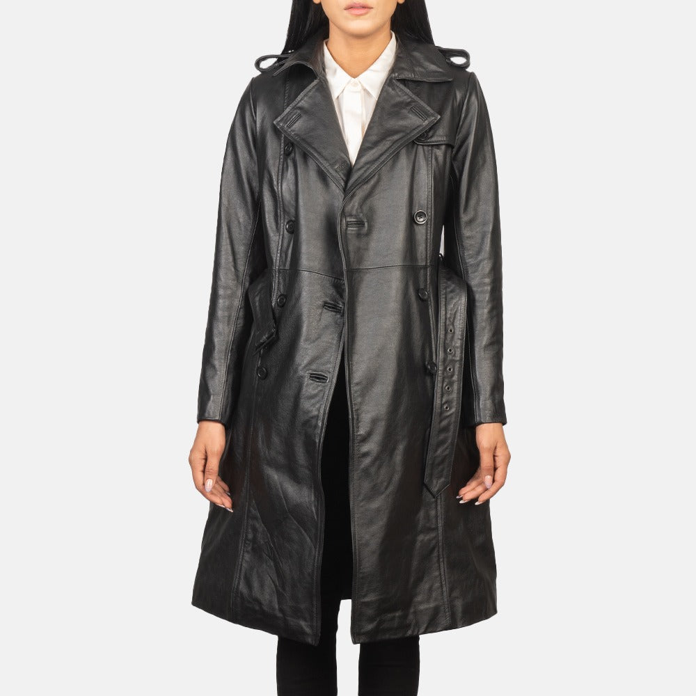 Small Women's Black Leather Coat - skyjackerz