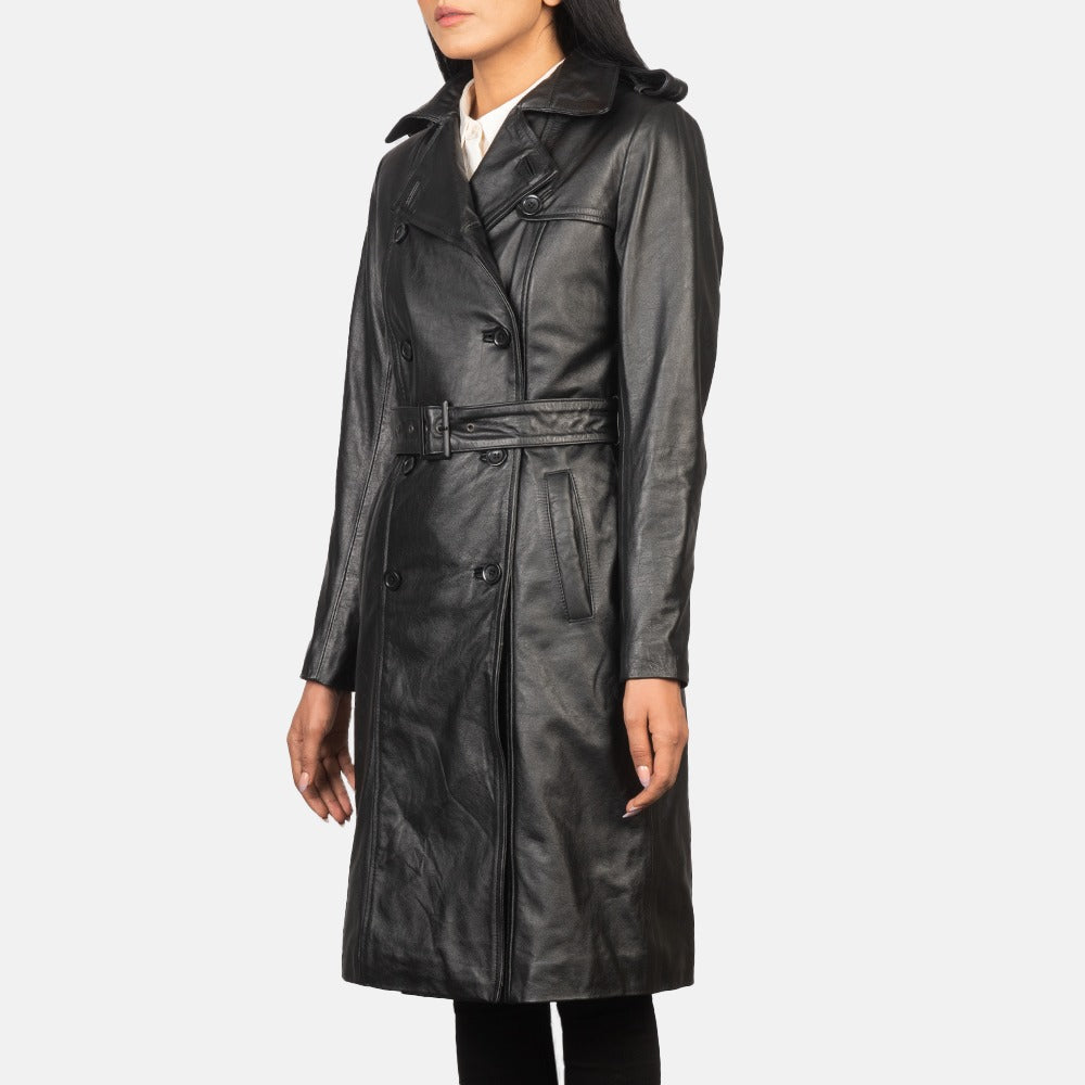 Small Women's Black Leather Coat - skyjackerz
