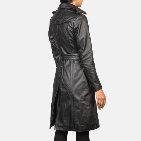 Small Women's Black Leather Coat - skyjackerz