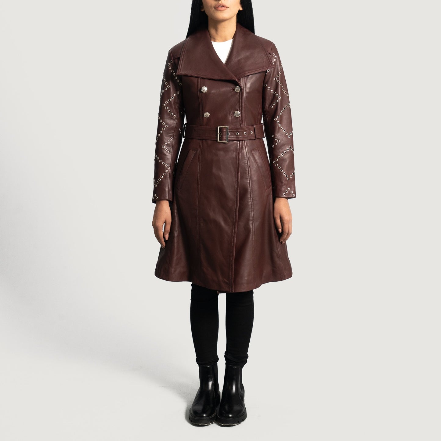 Small Women's Stylish Studded Trench Coat - skyjackerz