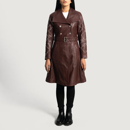 Small Women's Stylish Studded Trench Coat - skyjackerz