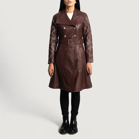 Small Women's Stylish Studded Trench Coat - skyjackerz