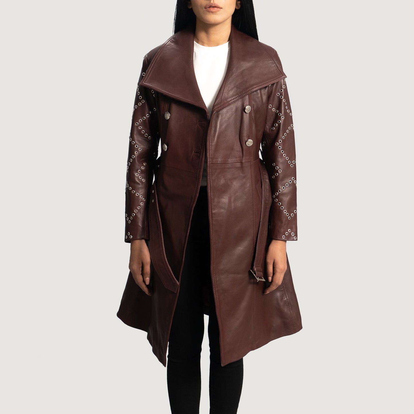 Small Women's Stylish Studded Trench Coat - skyjackerz