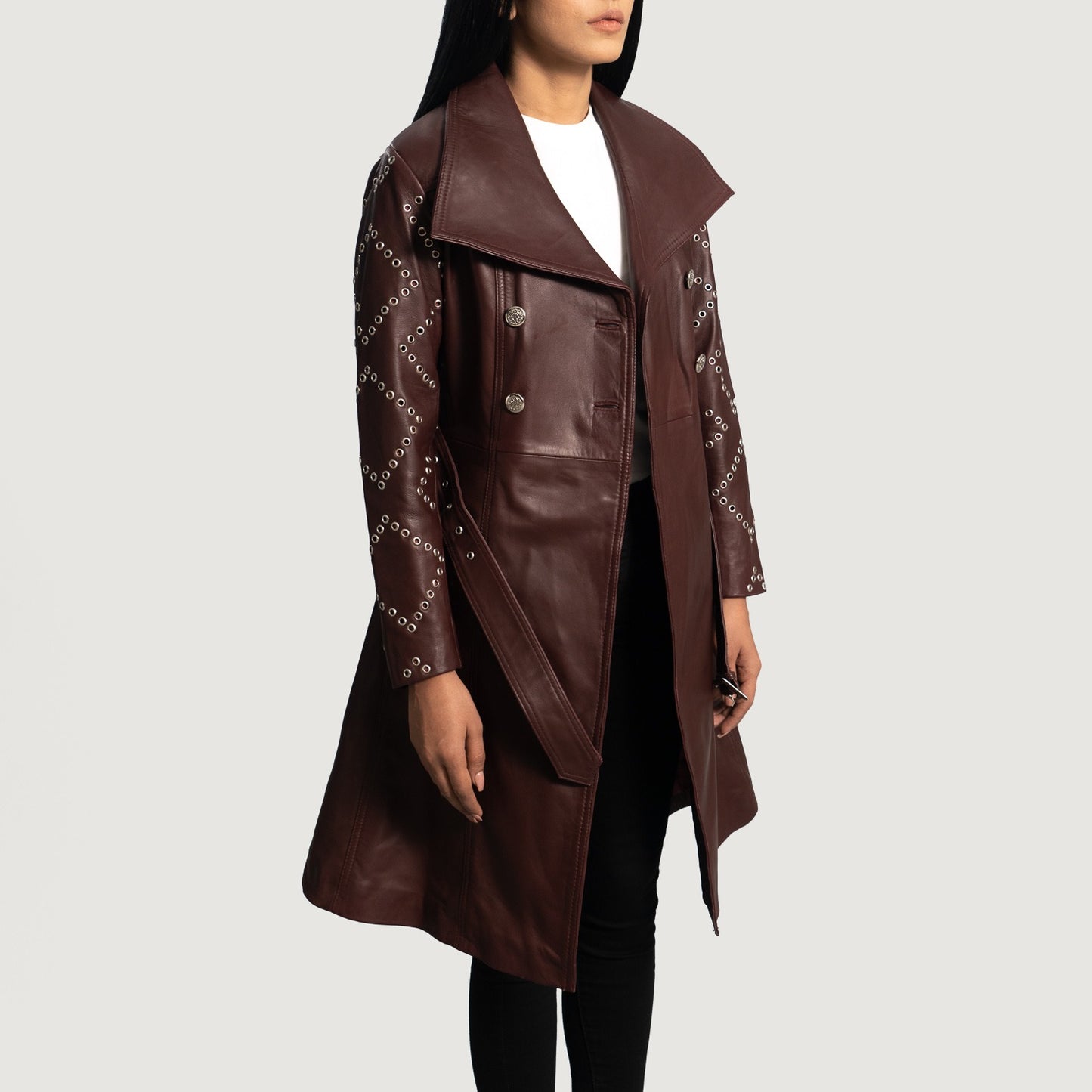 Small Women's Stylish Studded Trench Coat - skyjackerz