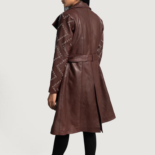 Small Women's Stylish Studded Trench Coat - skyjackerz