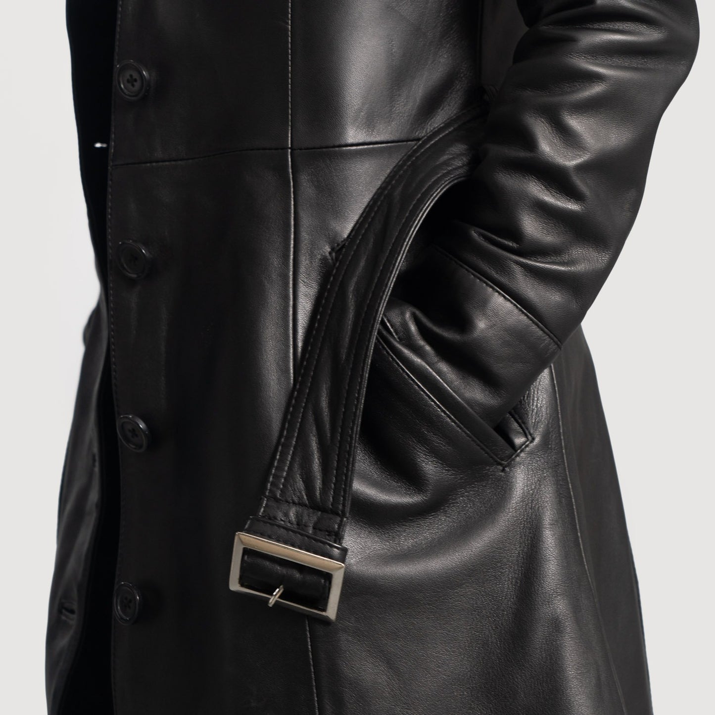 Small Women's Black Leather Trench Coat - skyjackerz