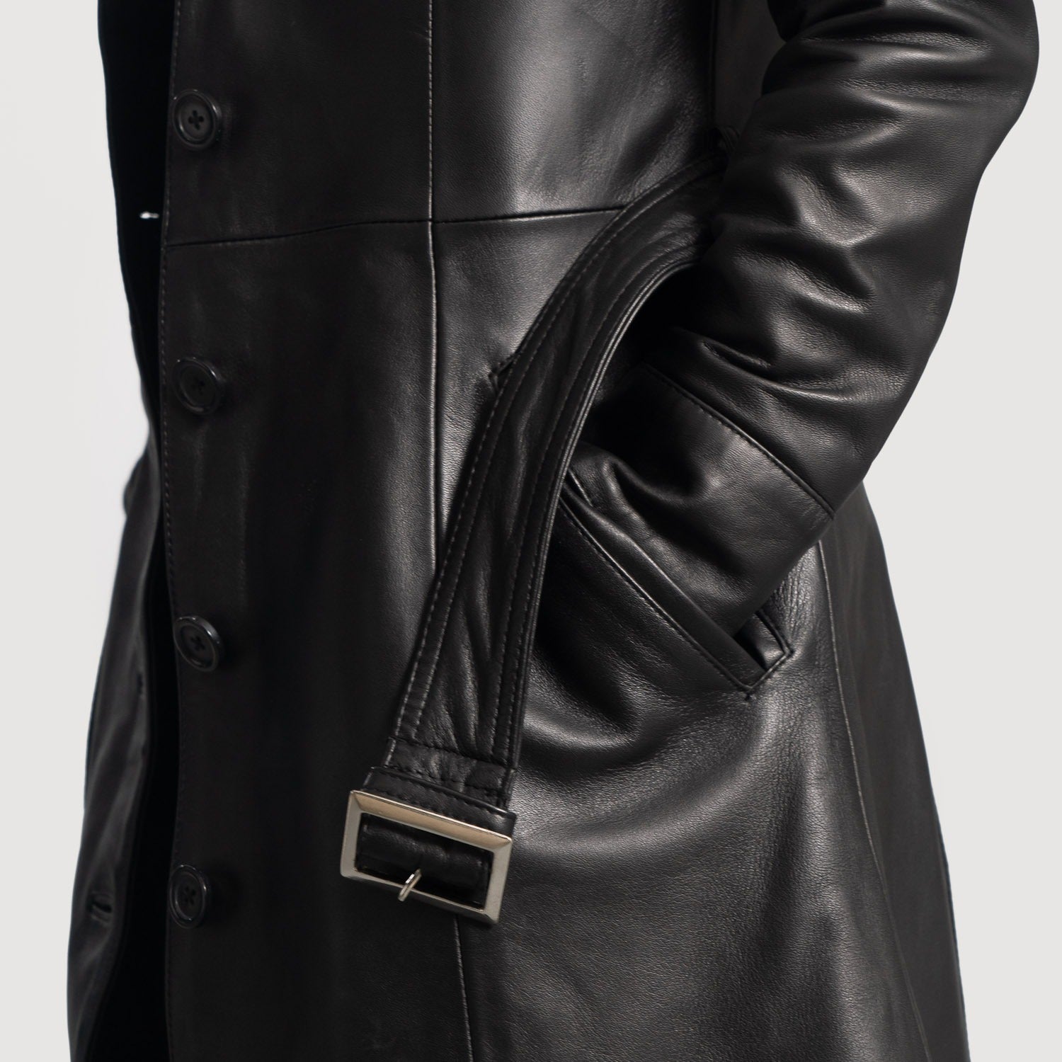 Small Women's Black Leather Trench Coat - skyjackerz