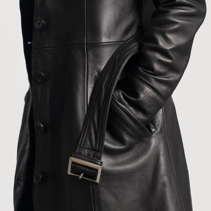 Small Women's Black Leather Trench Coat - skyjackerz