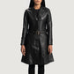 Small Women's Black Leather Trench Coat - skyjackerz
