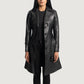 Small Women's Black Leather Trench Coat - skyjackerz